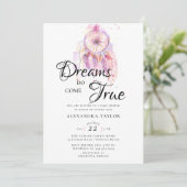 ドリームキャッチャー水彩桃色ガールベイビーシャワー 招待状 (スタンド正面)