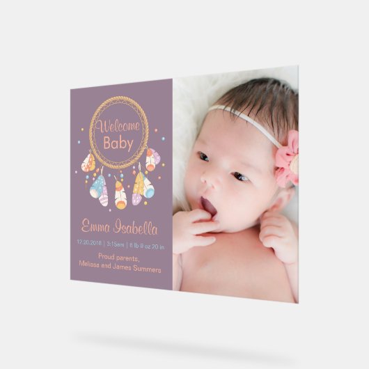 ドリームキャッチャー生まれたばかりの新生児誕生のお知らせ3 アクリルサイン (傾斜)