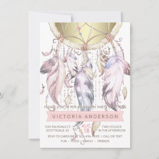 ドリームキャッチャー誕生日パーティー招待状 招待状 (正面)