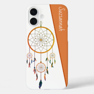 ドリームキャッチャー カラフルフェザー ボヘミアン風 オリジナルネーム iPhone 16 PLUSケース
