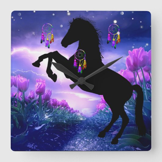 ドリームキャッチャー スクエア壁時計 (正面)