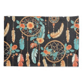 ドリームキャッチャー ダーク フローラル フェザー オレンジ ティール 枕カバー (裏面)