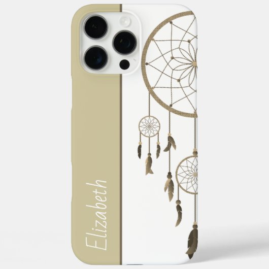 ドリームキャッチャー ベージュ フェザー ボホ カスタム 名前 Case-Mate iPhoneケース (裏面)