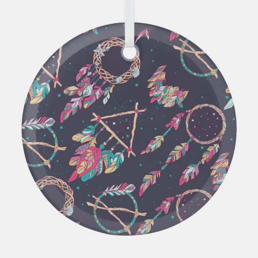 ドリームキャッチャー：ヴィンテージのシームレスなパターン。 ガラスオーナメント (正面)