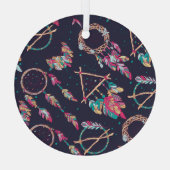 ドリームキャッチャー：ヴィンテージのシームレスなパターン。 ガラスオーナメント (裏面)