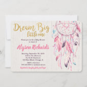 ドリームキャッチャー 夢大きく 少しだけ 赤ちゃんのシャワー 女の子 招待状 (正面)