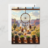 ドリームキャッチャー、砂漠の峡谷、サボテン ポストカード (正面/裏面)