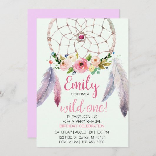 ドリームキャッチャー 1歳の誕生日 招待状 (正面/裏面)