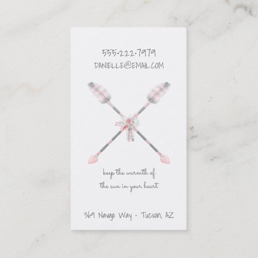 ドリームキャッチャーBohoアローズ羽毛ピンクグレー 名刺 (裏面)