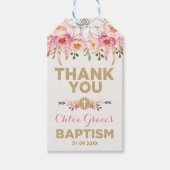 ドリームキャッフェミニンチャーピンク金ゴールド花洗礼 ギフトタグ (正面)