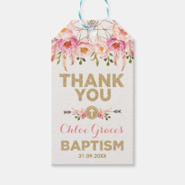ドリームキャッフェミニンチャーピンク金ゴールド花洗礼 ギフトタグ
