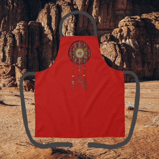 ドリームキャッモノグラムのチャ付きクリムゾンレッドエプロン エプロン