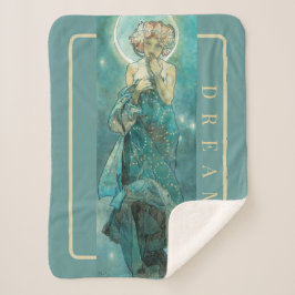 ドリームグリーンシェルパ毛布「ザ・ムーン」ミュシャ シェルパブランケット