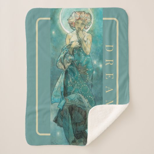 ドリームグリーンシェルパ毛布「ザ・ムーン」ミュシャ シェルパブランケット (正面)