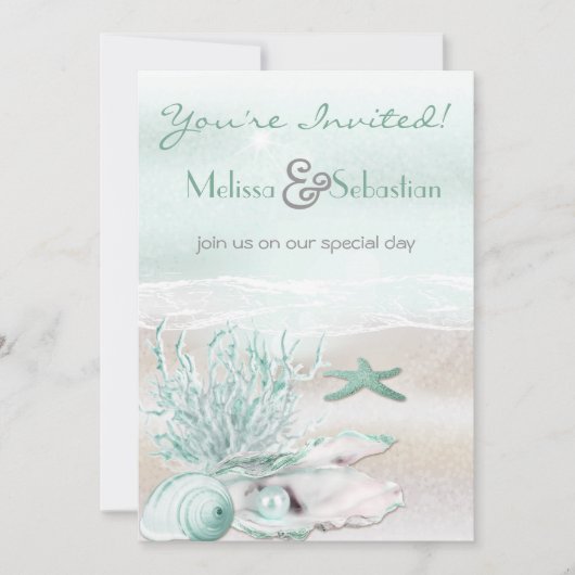 ドリームショアビーチグリーンウェディング招待 招待状 (正面)