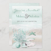 ドリームショアビーチグリーンウェディング招待 招待状 (正面/裏面)