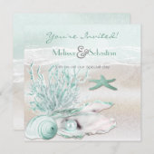 ドリームショアビーチグリーンウェディング招待 招待状 (正面/裏面)