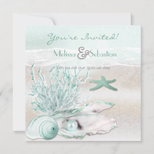 ドリームショアビーチグリーンウェディング招待 招待状 (正面)