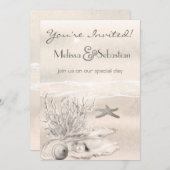 ドリームショアビーチセピアウェディングア招待 招待状 (正面/裏面)