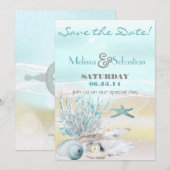 ドリームショアビーチティール(緑がかった色)ウェディングザデイト セーブザデート (正面/裏面)