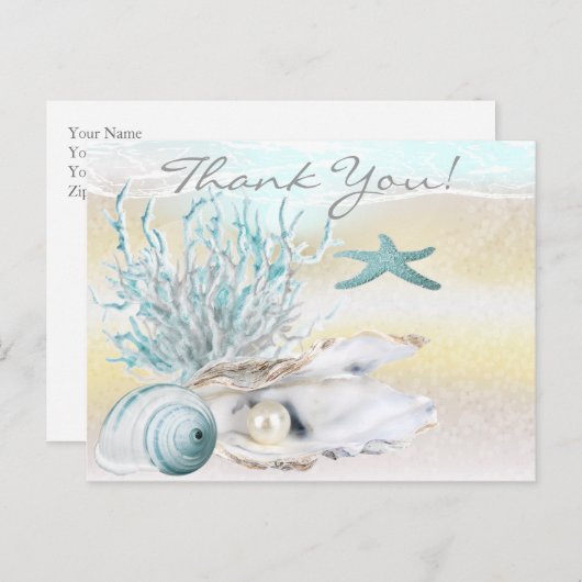 ドリームショアビーチティール(緑がかった色)サンキューユー ポストカード (正面/裏面)