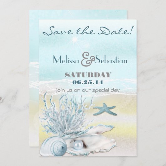 ドリームショアビーチブルーウェディングザデイト セーブザデート (正面/裏面)