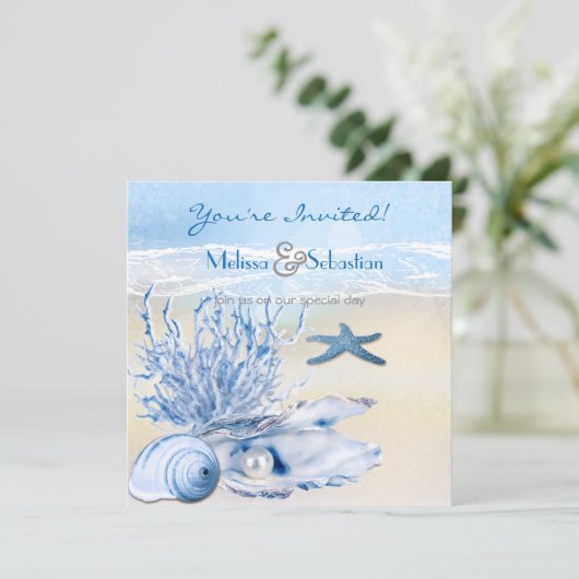 ドリームショアビーチ非常に青い結婚式の招待 招待状 (スタンド正面)