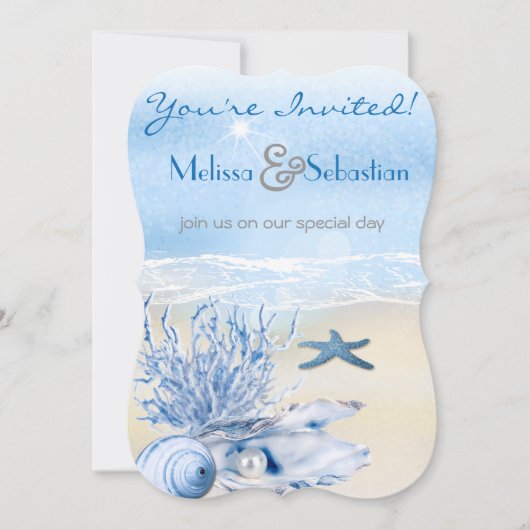 ドリームショアビーチ非常に青い結婚式の招待 招待状 (正面)