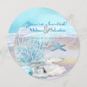 ドリームショアビーチDKティール（緑がかった色）ウェディングアクト 招待状 (正面/裏面)