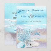 ドリームショアビーチDKティール（緑がかった色）ウェディングアクト 招待状 (正面/裏面)