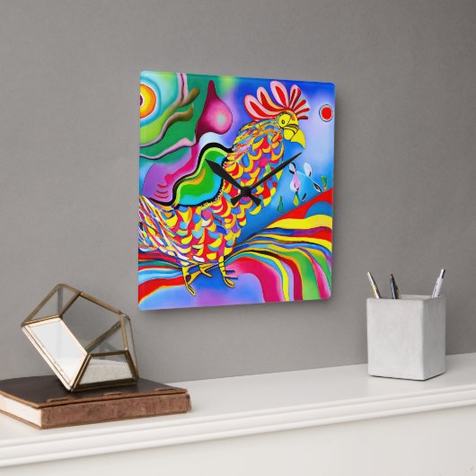 「ドリームスケープ・バード」。超現実的な抽象芸術の球菌 スクエア壁時計 (オフィス)