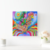 「ドリームスケープ・バード」。SQ超現実的な抽象芸術 スクエア壁時計 (ホーム)