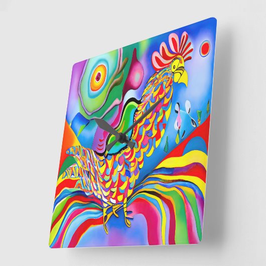 「ドリームスケープ・バード」。SQ超現実的な抽象芸術 スクエア壁時計 (傾斜)