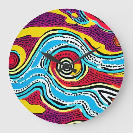 ドリームタイムオーストラリアアボリジナルデザイン#4 ラージ壁時計 (正面)