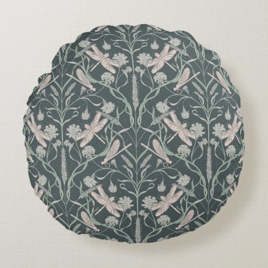 ドリームドラゴンフライコーンフラワー、スター、シボロン ラウンドクッション (正面)