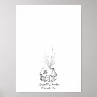 ドリームハウスフィンガープリント結婚ズゲストブック ポスター