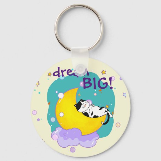 「ドリームビッグキャットオンムーン感動的引用文 キーホルダー (正面)