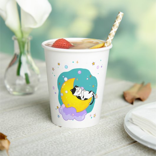 「ドリームビッグキャットスリープオンムーン感動的引用文 紙コップ (インサイチュ)