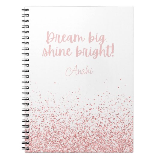 ドリームビッグシャインブライト!ピンクグリッター パーソナライズされた ノートブック (正面)