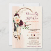 ドリームビッグピーチ&ブルガンディボホファースト誕生日 招待状 (正面)