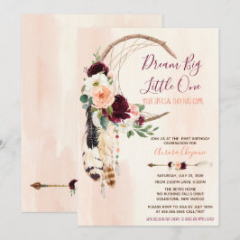 ドリームビッグピーチ&ブルガンディボホファースト誕生日 招待状