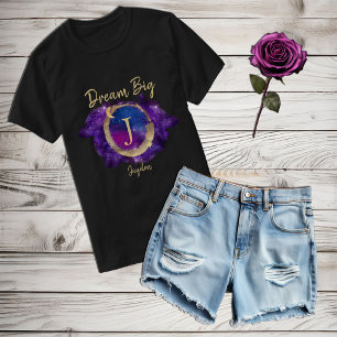 ドリームビッグ宇宙銀河系メタリック金ゴールドモノグラム名 Tシャツ