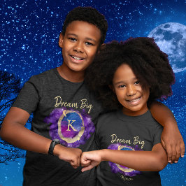 ドリームビッグ宇宙銀河系メタリック金ゴールドモノグラム名 Tシャツ