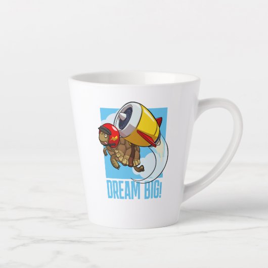 ドリームビッグ！ダイナミックやる気を起こさせる亀の漫画 カフェラテマグ (右)