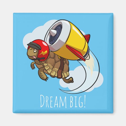 ドリームビッグ！ダイナミックやる気を起こさせる亀の漫画 マグネット (正面)