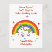 「ドリームビッグ」ユニコーン誕生日はがき ポストカード (正面)