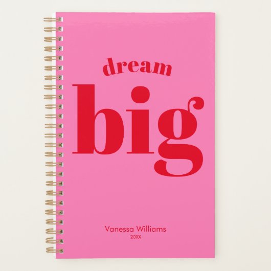 ドリームビッグ！赤モダンはっきりした – ホットピンクタイポグラフィ プランナー手帳 (正面)