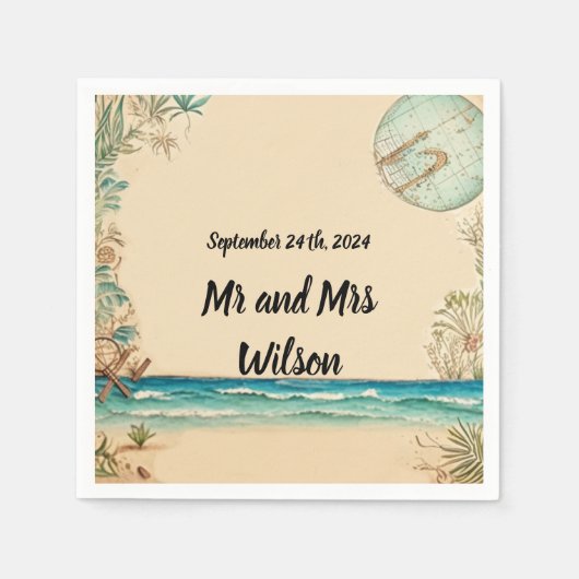 ドリームビーチ結婚をテーマにしたカクテルナプキンス スタンダードカクテルナプキン (正面)