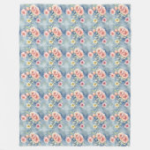 ドリームピコンテンポラリーンク&ブルーフローラ フリースブランケット (正面)