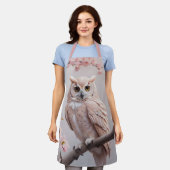 ドリームピンクさくらんぼフクロウ エプロン (着用した状態)